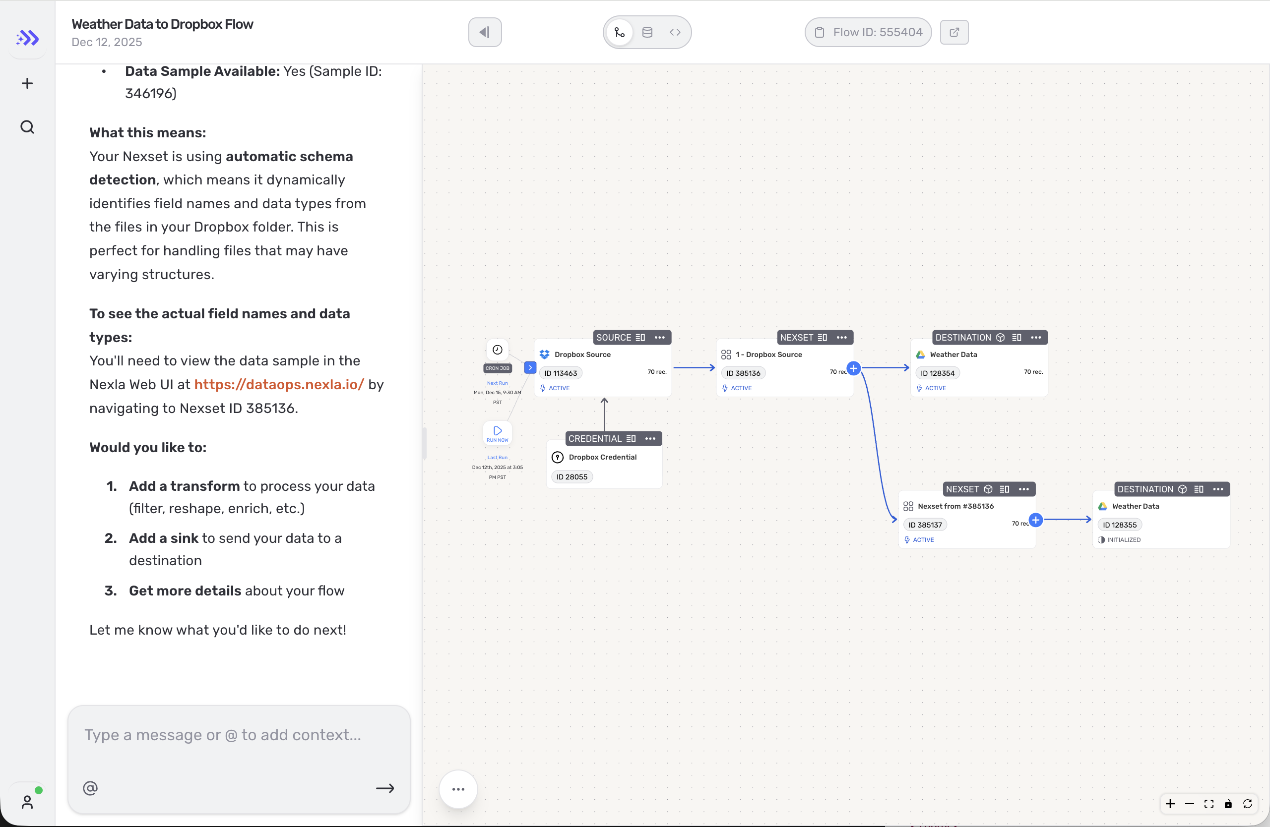 Express.Dev flow canvas in light mode